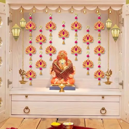 Image of JH Gallery Magenta Bell Lotus for Ganpati Decoration Setup for Home - Handmade Ganesh Chaturthi Backdrop, Pooja Room, Mandir & Main Door Toran (9 Inch, Pack of 10)