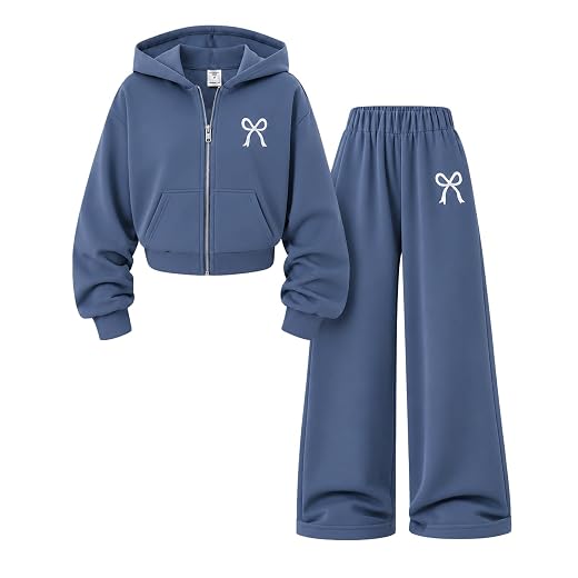 Teen Girls Clothes 2 Piece Long Sleeve Zip Hoodie Sweatshirt and Wide Leg Pants Fall Clothing Set, Sizes 7-14 Years