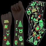 JUNEBRUSHS Glowing Christmas Temporary Tattoos for Kids, 20 Sheets Kids Tattoos Christmas Stocking Stuffers Glow in the Dark Decorations for Boys Girls Christmas Face Makeup Gift Filler