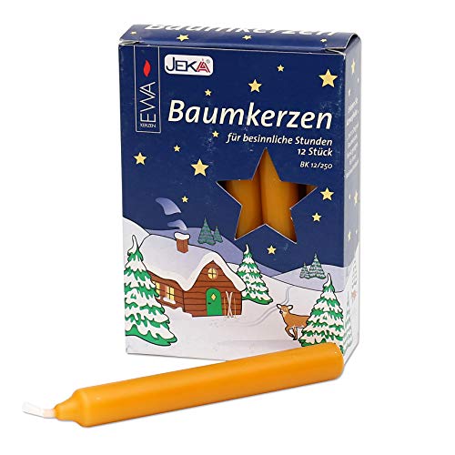 JEKA 1 paquet de 12 bougies d'arbre - Couleur naturelle - Diamètre : 15 mm - Longueur : 125 mm - Avec 1 briquet Dekohelden24 Cover