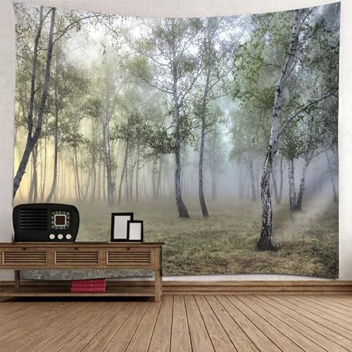 Arbre foret tapisserie verte tenture murale 150x150cm grand format