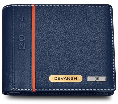 Image of HORNBULL Men's Personalized Wallet I Customized Slim Stylish Leather Purse with Name I Unique Birthday Gift for Men Boy Love Husband (Blue)