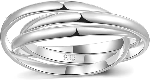 Miniatura 2 de MINDDHA Anillos de plata de ley, anillos de plata entrelazados, anillo de triple fila, anillo de cinco filas, Navidad, San Valentín, cumpleaños, día