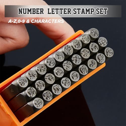 SUPERFINDINGS 27PCS 3mm Cursive Font Stamp Carbon Steel Letters Punch Set Artistic Capital A-Z Leather Craft Stamp Jewelry Metal Stamping Tools for Imprinting Metal Wood Plastic Leather