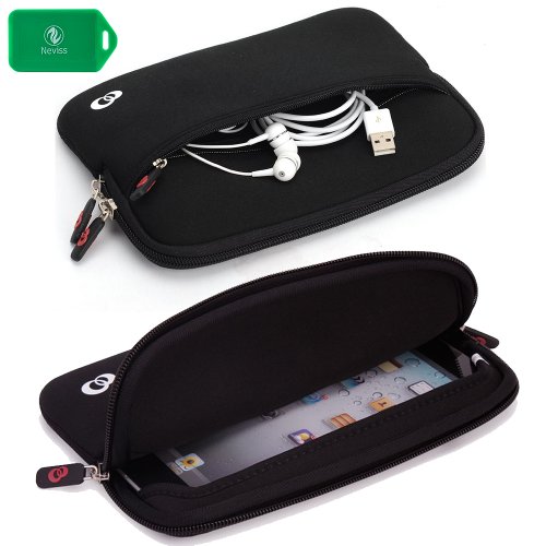 SLIM NEOPRENE SLEEVE WITH FRONT POCKET FOR ACCESSORIES in BLACK Fits Apple iPad Mini 3