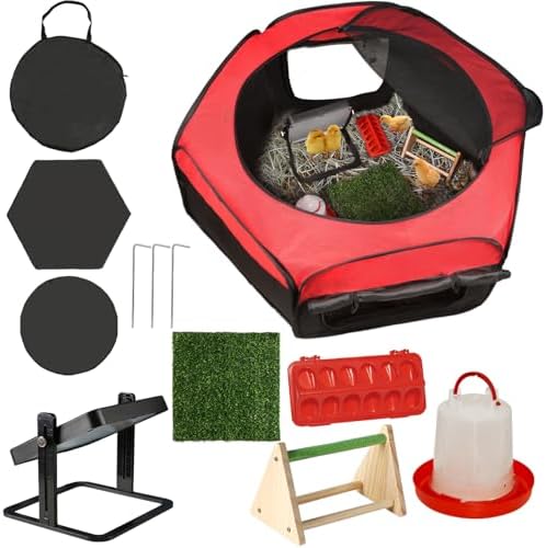 Brooder Box for Chick Starter Kit - 2026 Upgrade Dual Door Chicken Brooder Pen/Playpen/Tent with 10 * 10 in Brood Heating Plate,Nesting Pad,Chicks Feeder＆Waterer,Chick Perch Up to 15 Duck,Quail