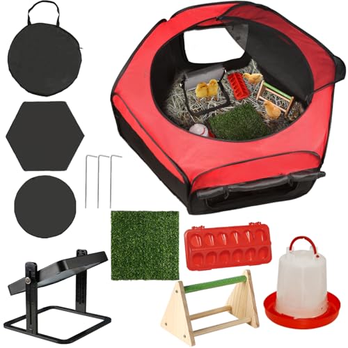 Brooder Box for Chick Starter Kit - 2026 Upgrade Dual Door Chicken Brooder Pen/Playpen/Tent with 10*10 in Brooder Heating Plate,Nesting Pad,Chicks Feeder＆Waterer,Chick Perch Up to 15 Chicks,Duck,Quail