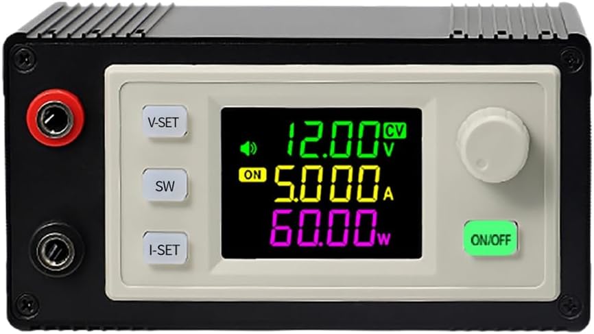 Front view of the Bloepum XY-SK120X DC Buck Boost Converter with LCD display and control buttons.