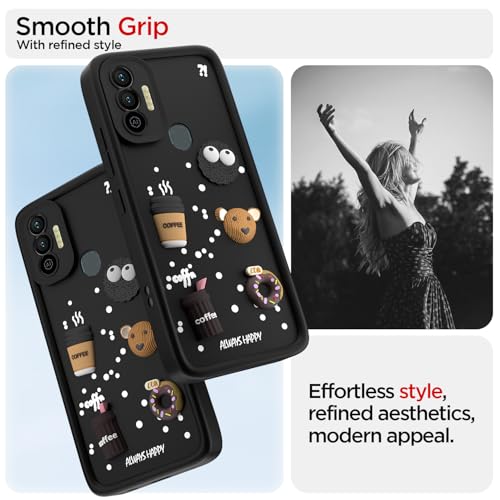 Image of Outlouders Back Cover for Tecno Spark 7 / 7T | 3D Cartoon Bear Cute Fun Silicone Full Body Protection Bumper Case (Black)