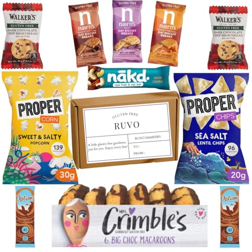 Gluten Free Hamper - Coeliac Gifts Set Including Mr Crimbles Chocolate Macaroons Proper Chips Sea Salt & More. This hamper is for Celiacs or Anyone Following a Gluten Free Diet.