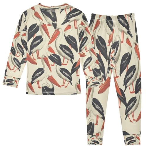 Pajama Sets Long Sleeve Stork Pattern Print Design Soft Comfy Sleepwear 2 Piece PJS 3-8T3