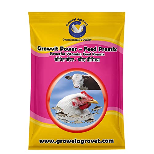 Image of Growel Agrovet Growvit Power Multivitamin Feed Premix for Poultry, Cattle, Goats, Sheep, Horses, Pigs, Pigeons, Pet Birds & Aquaculture | Supports Growth, Immunity, Energy & Overall Health (500 gm)
