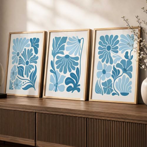 Image of kotart Aesthetic Boho Floral Painting Wall Art Home Decoration | Abstract Floral Aesthetic Paintings With Frame For Living Room Bed Room Hotel Wall Decor Digital Reprint Set of 3 (10X13 inch)