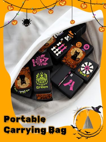 VETEB Halloween American Mahjong Tile Set Black Cat Sitting Lantern Full Moon Bats Halloween Setting 160 Acrylic Mahjong Tiles 1.4" Game Set with Bag & Accessories for Gift Travel Party (Puppy) - Image 6