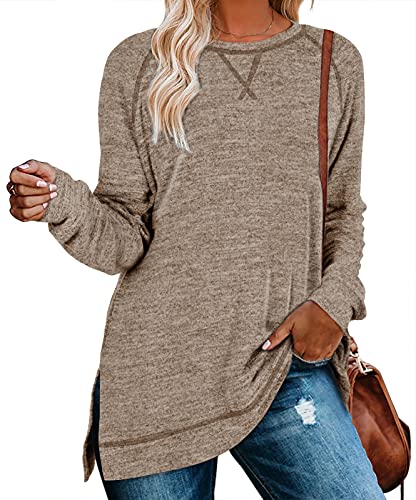 Image of Aokosor Womens Sweaters Long Sleeve Shirts Lightweight Side Split Tunic Tops for Leggings Trending Now 2023