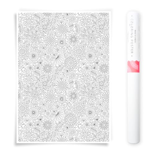 Poster fleurs à colorier 50x70 cm pour décoration murale créative