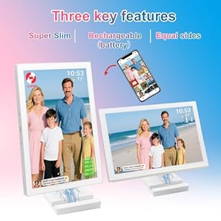 FRAMEO WiFi Digital Picture Frame with Battery 10.1 inch Super Slim,Rechargeable Photo Frame,32GB HD IPS Touchscreen, Auto-Rotate, Easy Set up Share Photo or Video via Frameo APP