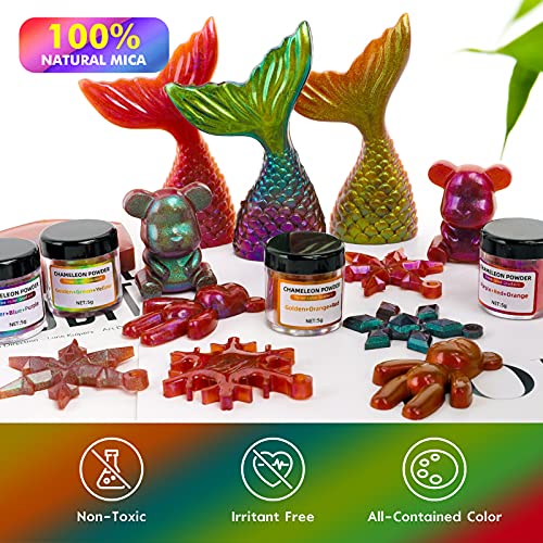 Chameleon Powder - 4 Colors Shift Mica Powder For Epoxy Resin, Pearl Pigment Powder For Painting, Soap Making, Bath Bombs, Candle Making, Cosmetics, Nail Polish,Slime #TOP3