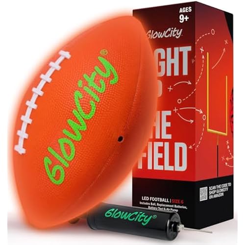 GlowCity Glow in The Dark Football - Size 3/6 Light Up Ball Gifts for Kids, Junior & Teens - Bright Football for Night Outdoor Games - Sports Birthday Gift Ideas for Boys Ages 6 7 8 9 10 11 12 13 14