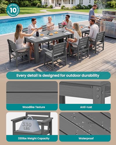 Image of SERWALL Outdoor Dining Set for 8, w / 2 Tables & 8 Armchairs, Gray
