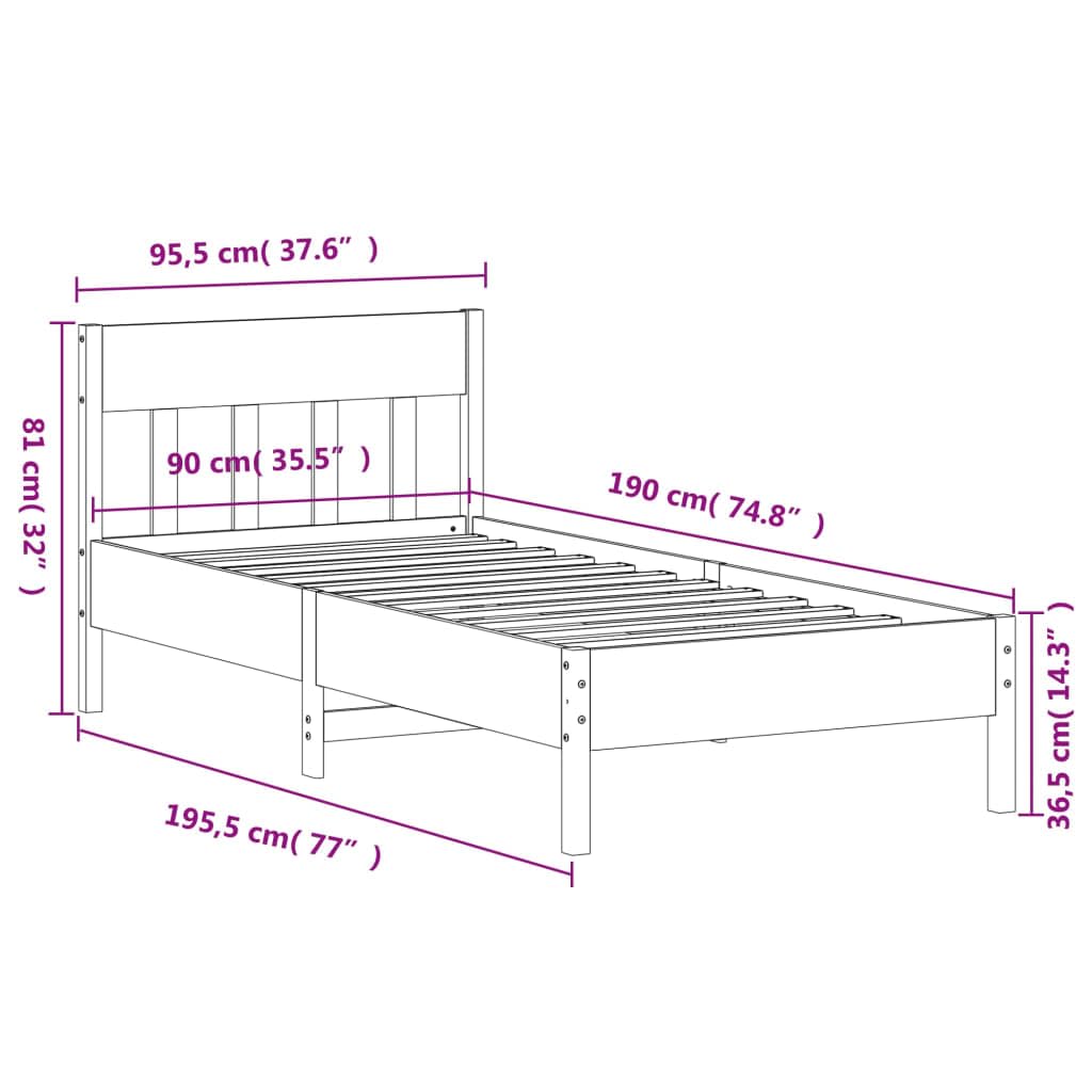 vidaXL Estructura de Cama con Cabecero, Somier de Listones de Invitados, Marco de Cama, Mueble para Dormitorio, Madera de Pino Marrón Cera 90x190 cm