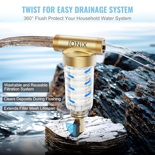 Image of IONIX Spin Down Sediment Water Filter for Overhead Tank & Main Line - 40 Micron Washable Cartridge, Removes Mud, Sand & Rust - Pre Filter for Apartments, Flats & Villas