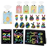 Huiguli 24 Stück Ostern Kratzbilder, Ostern Basteln Set, Kratzstifte, Bastelset für Kinder, Osterfest Party Deko, DIY Handwerk, Kleine Ostergeschenke, Ostergeschenke für Kinder