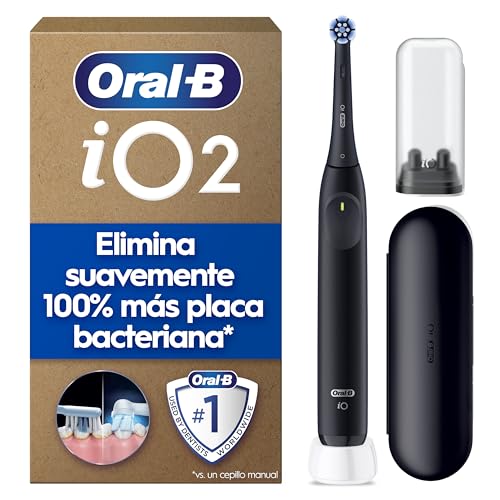 Oral B iO 2 Cepillo de Dientes Eléctrico Negro Noche, 1 Cabezal, 1 Estuche De Viaje, 1 Soporte de Recambios de Viaje, 3 Modos De Cepillado, Sensor De Presión y Temporizador, Diseñado por Braun