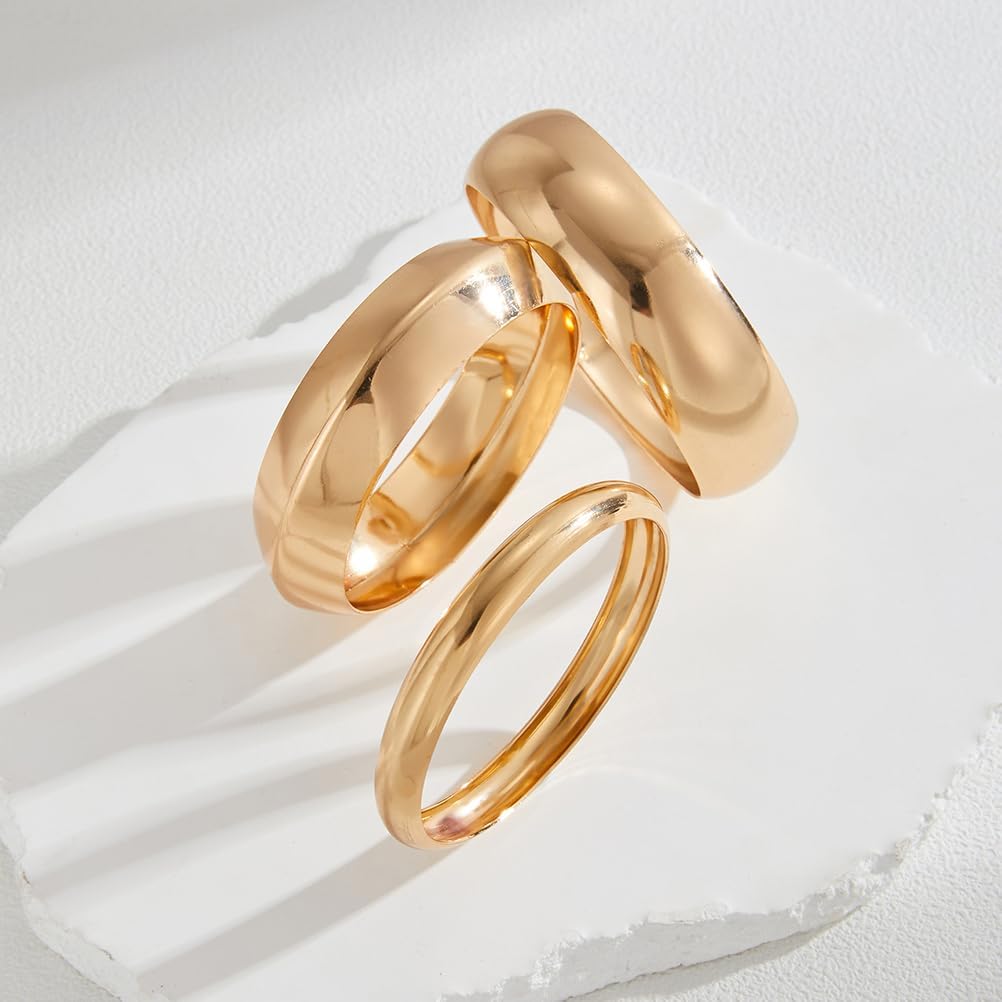 GIGB PBDK 3Pcs Chunky Gold Bangle Bracelets for Women Stackable Silver Open Wide Bangles Set Exaggerated Large Wrist Cuff Bangles Stack Trendy Jewelry Gifts - Image 6