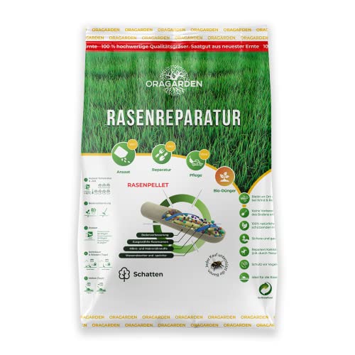 Rasenpellets Schattenrasen für Schnellkeimenden Rasen - 1,4 kg - Samen für Robusten und Widerstandsfähigen Rasen - Rasensaat zur Ansaat und Nachsaat - Grassamen Geeignet für Schatten Cover