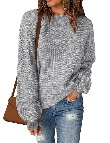 Image of Sucolan Oversized Sweaters for Women Heathered Long Sleeve Crew Neck Pullover Knit Sweater Casual Fall Tops 2024 Fashion