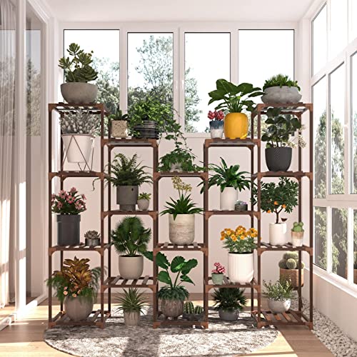 Solatmos Wood Plant Stand With Grow Lights Indoor Plants Outdoor Corner Plant Shelf Flower Stands For Living Room Balcony Garden (17 Pots) #TOP2