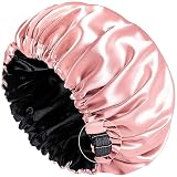 Shower Cap for Women,Satin Lined Shower Cap,Adjustable Size,Double Layer-Reusable,Waterproof and Bre