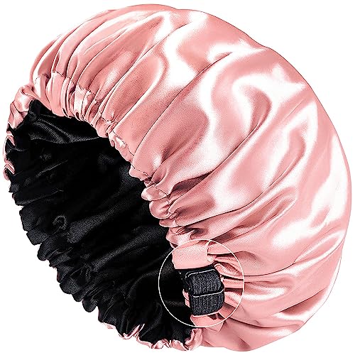 Shower Cap For Women,Satin Lined Shower Cap,Adjustable Size,Double Layer-Reusable,Waterproof And Breathable,Extra Large Shower Cap For All Hair Styles(Pink) #TOP1