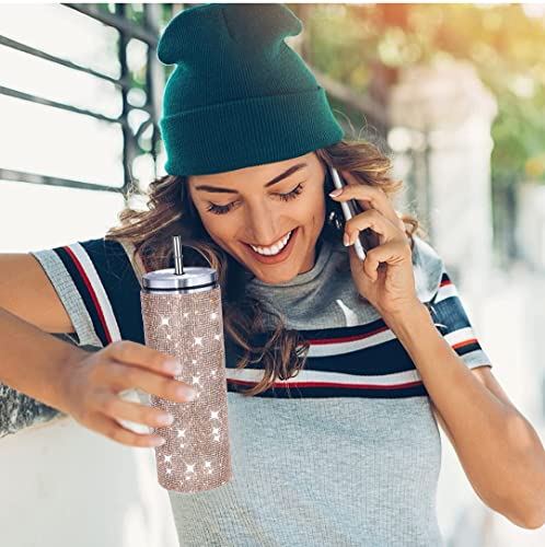 Bling Water Bottles,Rhinestone Cup,Bling Cup -20Oz Stainless Steel Diamond Water Bottle Insulated Cups With Lids And Straws Rhinestone ,Gift For Women Mom Girlfreind (Rose Gold) #TOP4