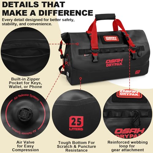 Image of OSAH DRYPAK Waterproof Duffel Bag 25L /40L /60L - Heavy-Duty Motorcycle Tail Bag, Roll-Top Dry Bag for Travel, Camping, Boating, Kayaking, Outdoor Adventure