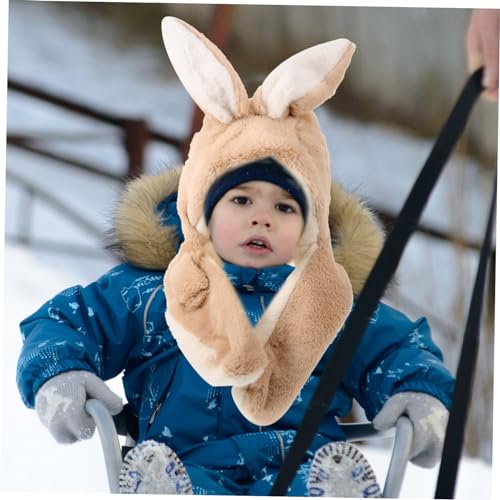 VALICLUD 1pc Adorable Ear Plush Hat for Boy Girl Warm Outdoor Cartoon Design Comfortable Ear Cover for Cold Weather Khaki3