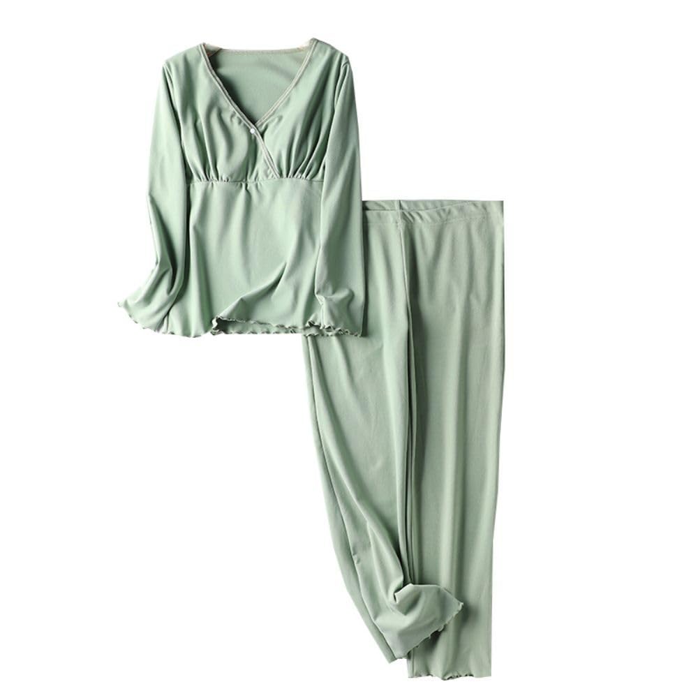 Mutterschaft Nursing Pyjamas Set Button-Up V-Ausschnitt Langarm Warm Soft Nachtwäsche Stillen Loungewear Nightie Pjs für Schwangere Frauen Home Hospital,O,M