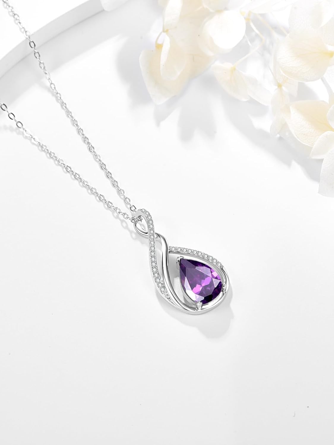 Teardrop Birthstone Necklace for Women 925 Sterling Silver Pear-Shaped Pendant Anniversary Mother's Day Birthday Jewelry Gifts for Her - Image 3
