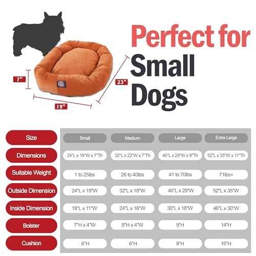 Image of Majestic Pet 24 Inch Micro Velvet Calming Dog Bed Washable - Cozy Soft Round Dog Bed with Spine for Head Support - Fluffy Donut Puppy Mat 24x19x7 (inch) Small - Orange