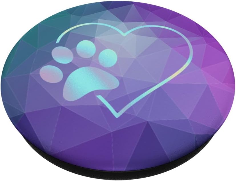 Rainbow Paw Print Heart Dog Cat Teal Purple Polygon PopSockets Adhesive PopGrip image 2