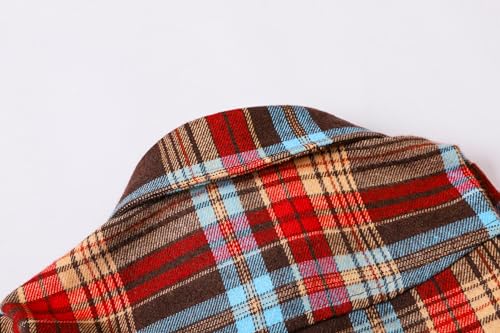 Image of SANGTREE Women and Girls Oversized Flannel Plaid Shirt Mid-Length Casual Button Down Shirt with Pockets