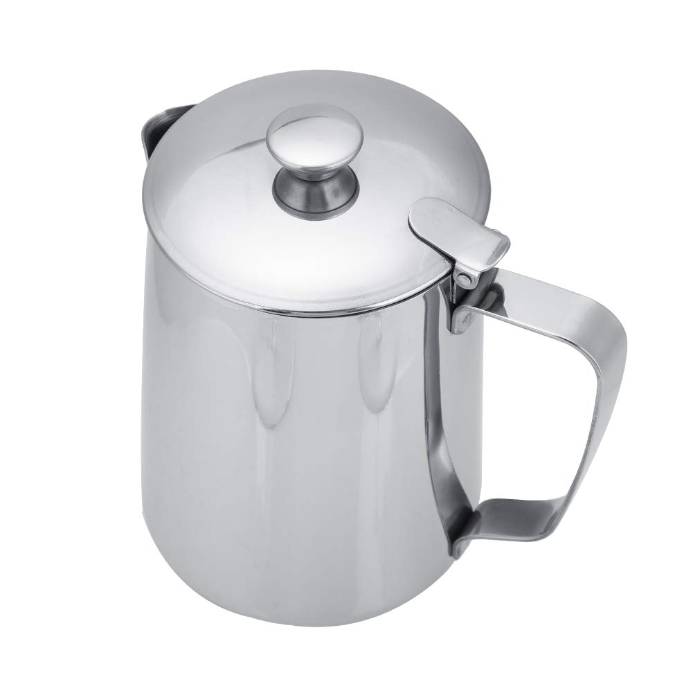 MAGT Milchkännchen mit Deckel, Edelstahl Milchkanne 1000ml Milchschaumkännchen Kaffeetasse Milchbehälter Barista Zubehör für Lattekaffee Art(1000ML)
