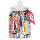 The Snackery Candy Jar Filled With Your Favorite Party Mix, Blow Pops, Cherry Heads, Gold Bears, Laffy Taffy, Sour Punch, & More - 1.75 Pounds Gift Ready Clear Plastic Jar