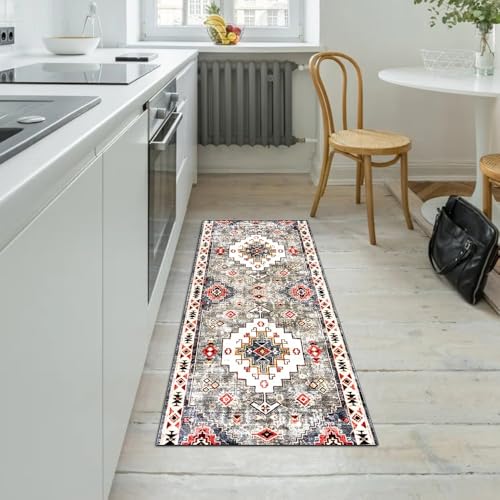 Alfombra boho para pasillo negra de 60x200 cm lavable y transitable 4