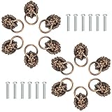 OLRWSLG 12 Stück Löwenkopf Möbelknöpfe Vintage Löwe Schrankgriff Möbelgriff Antik Rote Bronze Löwenkopf Möbelgriff mit 12 Schrauben(4.6*6.7cm)