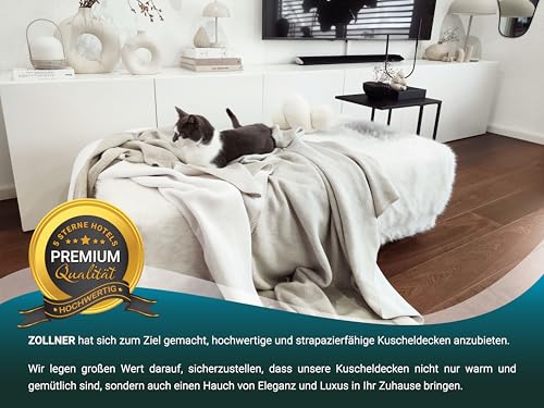 ZOLLNER Kuscheldecke zweifarbig in 150x200 cm - kuschelige Sofadecke in beige - waschbar bis 40°C - langlebiges Mischgewebe - Hotelwäschequalität - Oeko Tex® Zertifiziert