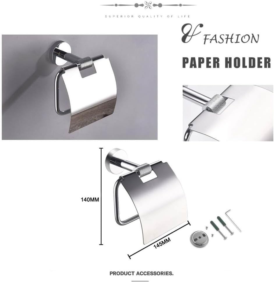 Chrome Knurled Stainless Steel Towel Rack Toilet Brush Holder Wall Mounted Paper Holder Towel Bar Hook Bathroom Accessories,Shell Paper Holder