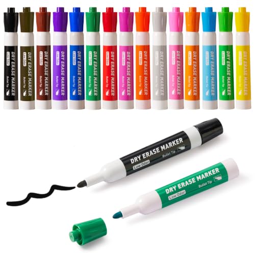 15PCS Feutre pour Tableau Blanc Marqueur 15 Couleurs Pointe Bille 2,7 mm