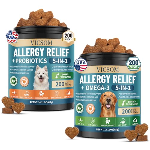 Advanced Dog Allergy Relief Bundle Probiotic Allergy Chews Omega 3 Anti-Itch Chews